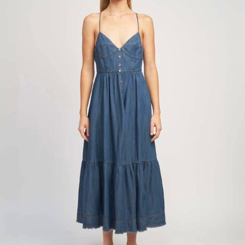 En Saison Sere Denim Midi-Dress - Blue - Corset Top - Boho - Retro - Size S